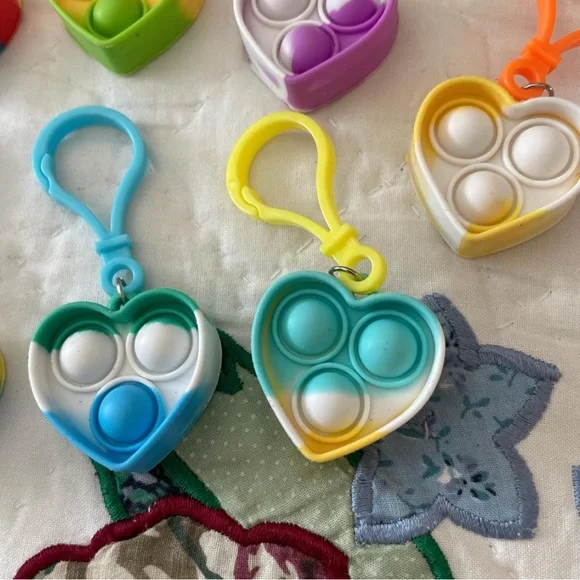 Heart-Shaped Pop Fidget Keychain Set - Multicolor Bundle of 11 - Picture 3 of 4